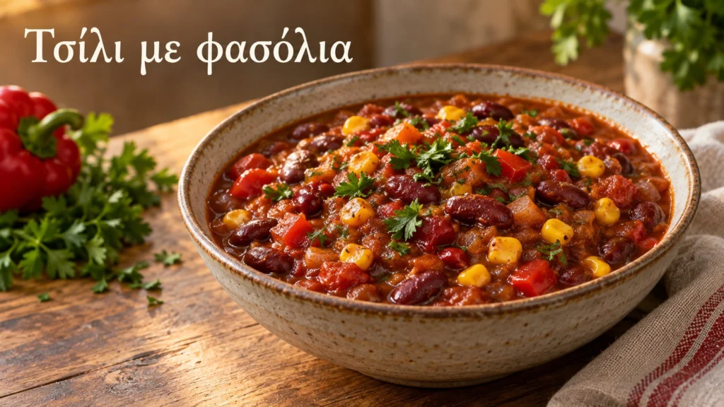 kokkina fasolia me kalampoki piperia kai saltsa ntomatas